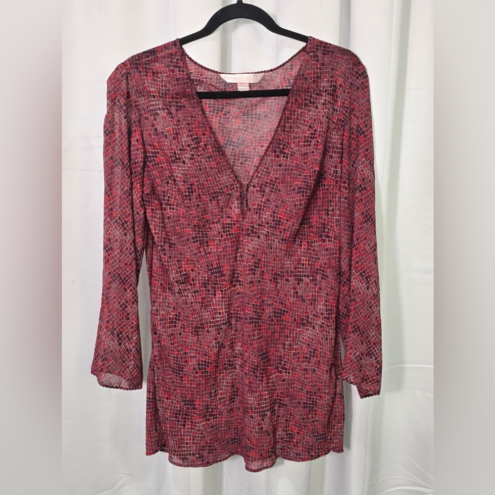 Victoria's Secret Pink-Red Mosaic Long Sleeve V-Neck Dress